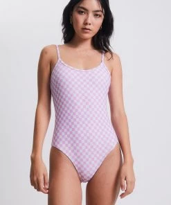 Afends Womens Carlo - Recycled Check One Piece - Candy Clothing