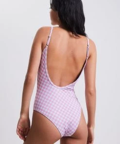 Afends Womens Carlo - Recycled Check One Piece - Candy Clothing