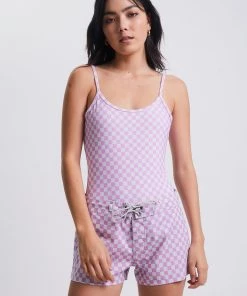 Afends Womens Carlo - Recycled Check One Piece - Candy Clothing