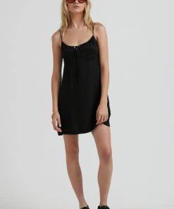 Afends Womens Leni - Recycled Babydoll Mini Dress - Black