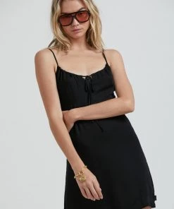 Afends Womens Leni - Recycled Babydoll Mini Dress - Black