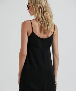 Afends Womens Leni - Recycled Babydoll Mini Dress - Black