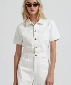 Clothing Afends Womens Junie - Organic Denim Playsuit - Off White