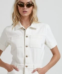 Clothing Afends Womens Junie - Organic Denim Playsuit - Off White