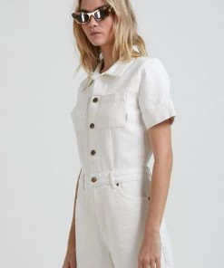 Clothing Afends Womens Junie - Organic Denim Playsuit - Off White