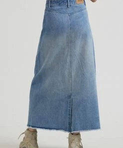 Afends Womens Chichi - Hemp Denim Midi Skirt - Worn Blue