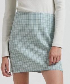 Clothing Afends Womens Billy - Hemp Check Mini Skirt - Moss Check