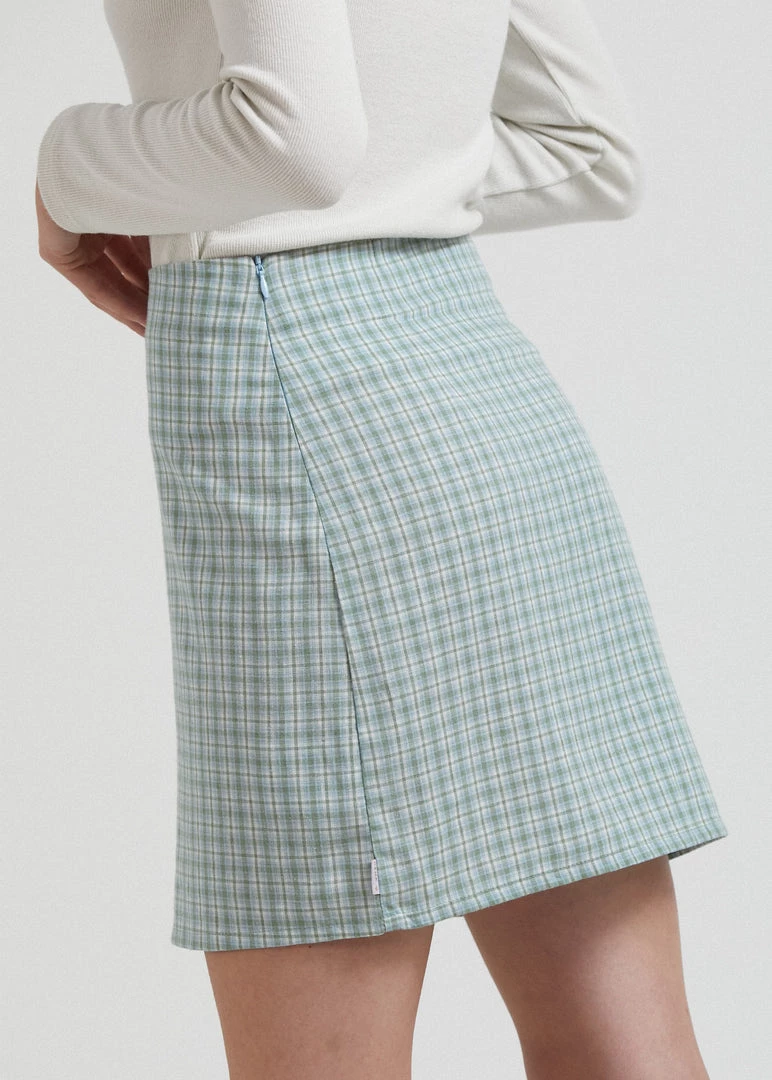 Clothing Afends Womens Billy - Hemp Check Mini Skirt - Moss Check 4 Clothing Afends Womens Billy - Hemp Check Mini Skirt - Moss Check