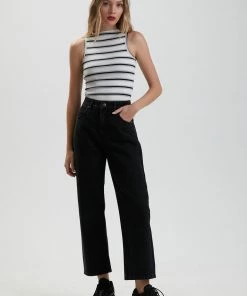 SALE Afends Womens Moby - Hemp Striped High Neck Tank - Shadow