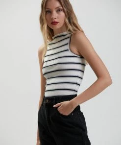 SALE Afends Womens Moby - Hemp Striped High Neck Tank - Shadow