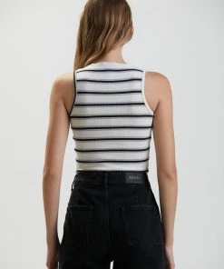 SALE Afends Womens Moby - Hemp Striped High Neck Tank - Shadow