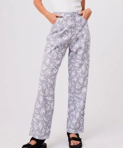Clothing Afends Womens Tribal Shelby Long - Organic Wide Leg Pants - Silver
