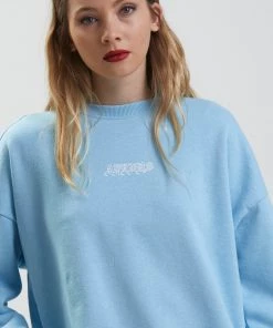 Afends Womens Enlighten - Hemp Slouchy Crew Neck Jumper - Sky Blue