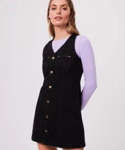 Afends Womens Kaia - Organic Denim Mini Dress - Washed Black