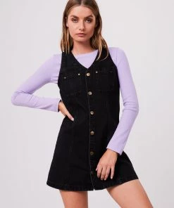 Afends Womens Kaia - Organic Denim Mini Dress - Washed Black