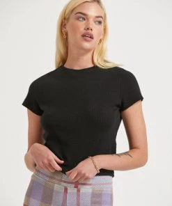 Afends Womens Faith - Hemp Ribbed T-Shirt - Black RIBBED STAPLES