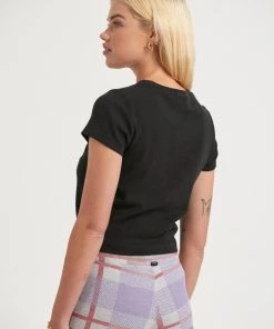 Afends Womens Faith - Hemp Ribbed T-Shirt - Black RIBBED STAPLES