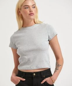RIBBED STAPLES Afends Womens Faith - Hemp Ribbed T-Shirt - Shadow Grey Marle