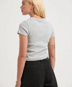 RIBBED STAPLES Afends Womens Faith - Hemp Ribbed T-Shirt - Shadow Grey Marle