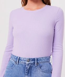 RIBBED STAPLES Afends Womens Harvey - Hemp Ribbed Long Sleeve Top - Orchid