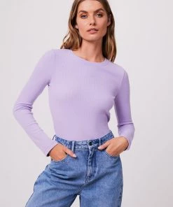 RIBBED STAPLES Afends Womens Harvey - Hemp Ribbed Long Sleeve Top - Orchid