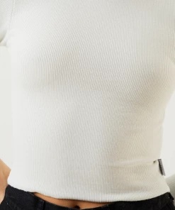 Afends Womens Iconic - Hemp Ribbed Long Sleeve Top - Off White