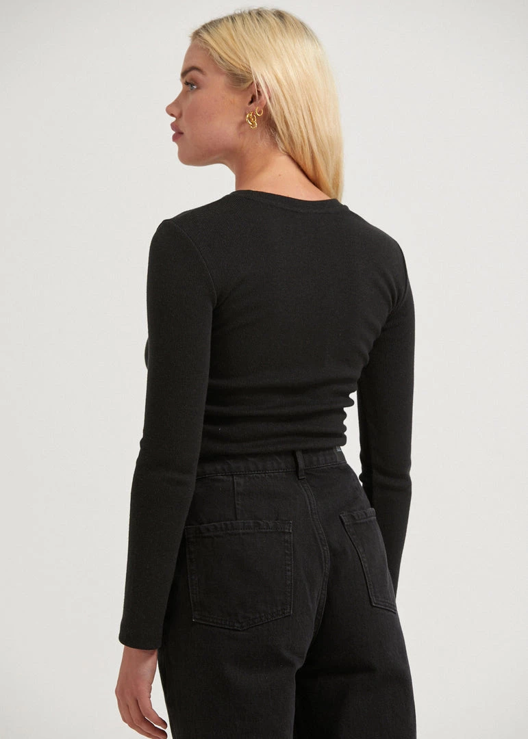 Afends Womens Harvey - Hemp Ribbed Long Sleeve Top - Black RIBBED STAPLES 4 Afends Womens Harvey - Hemp Ribbed Long Sleeve Top - Black RIBBED STAPLES