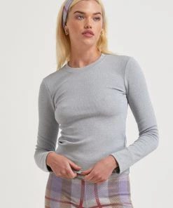 Afends Womens Harvey - Hemp Ribbed Long Sleeve Top - Shadow Grey Marle
