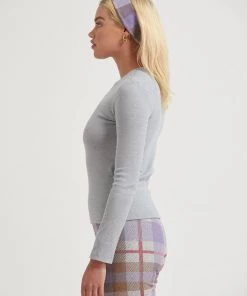 Afends Womens Harvey - Hemp Ribbed Long Sleeve Top - Shadow Grey Marle