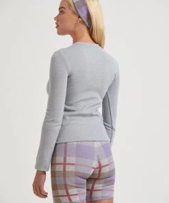 Afends Womens Harvey - Hemp Ribbed Long Sleeve Top - Shadow Grey Marle