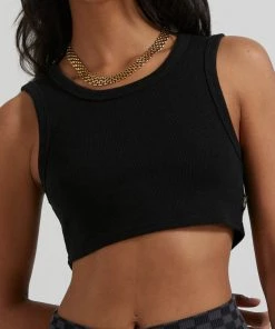 Afends Womens Chloe - Hemp Ribbed Crop Tank - Black