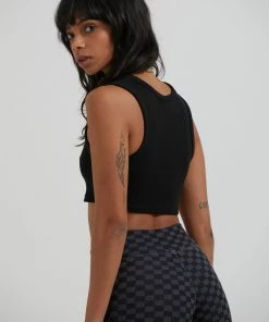 Afends Womens Chloe - Hemp Ribbed Crop Tank - Black
