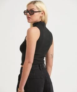 Afends Womens Iconic - Hemp Ribbed High Neck Tank - Black