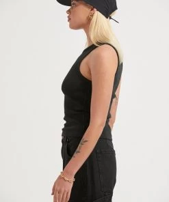 Afends Womens Lydia - Hemp Ribbed Singlet - Black RIBBED STAPLES