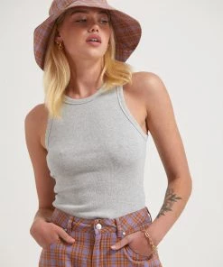 Afends Womens Lydia - Hemp Ribbed Singlet - Shadow Grey Marle RIBBED STAPLES