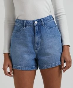 Afends Womens Seventy Three's - Hemp Denim Short - Worn Blue Clothing