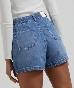 Afends Womens Seventy Three's - Hemp Denim Short - Worn Blue Clothing