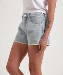 Afends Womens Isabella - Hemp Denim Low Rise Shorts - Vintage Blue