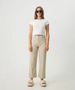 Afends Womens Shelby - Hemp Twill Wide Leg Pants - Cement NEW ARRIVALS