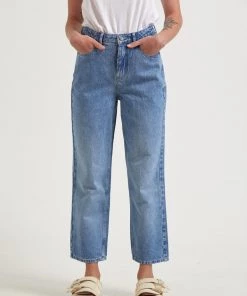 Clothing Afends Womens Shelby - Hemp Denim Wide Leg Jeans - Worn Blue