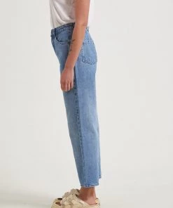 Clothing Afends Womens Shelby - Hemp Denim Wide Leg Jeans - Worn Blue