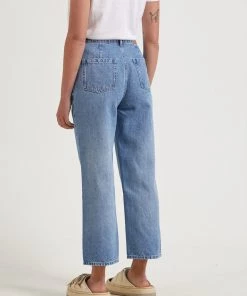 Clothing Afends Womens Shelby - Hemp Denim Wide Leg Jeans - Worn Blue