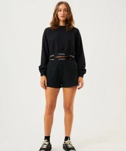 EVERYDAY ESSENTIALS Afends Womens Homebase - Hemp Cropped Crew Neck Jumper - Black