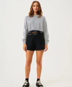 EVERYDAY ESSENTIALS Afends Womens Homebase - Hemp Cropped Crew Neck Jumper - Shadow Grey Marle