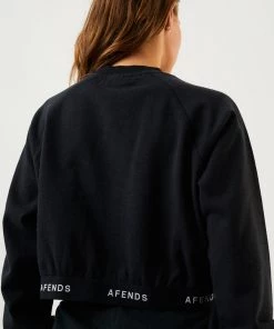 EVERYDAY ESSENTIALS Afends Womens Homebase - Hemp Cropped Crew Neck Jumper - Black