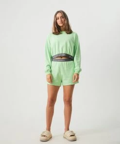 Afends Womens Homebase - Hemp Crew Neck Jumper - Lime Green NEW ARRIVALS