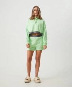 NEW ARRIVALS Afends Womens Homebase - Hemp Cropped Hoodie - Lime Green