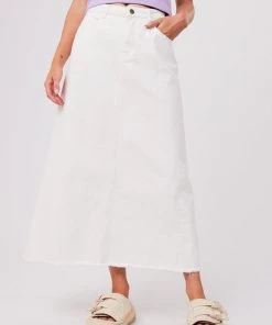 Clothing Afends Womens Chichi - Organic Denim Midi Skirt - Off White