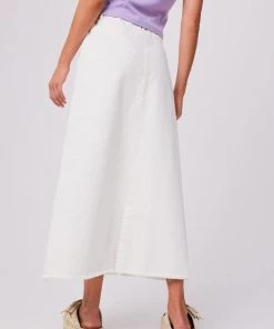 Clothing Afends Womens Chichi - Organic Denim Midi Skirt - Off White