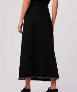 Afends Womens Chichi - Organic Denim Midi Skirt - Washed Black Clothing